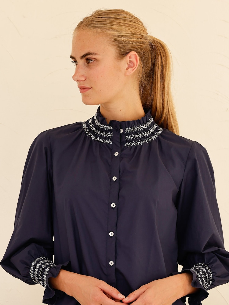 Aspiga Blue Embroidered Smocked Blouse - Image 4 of 4