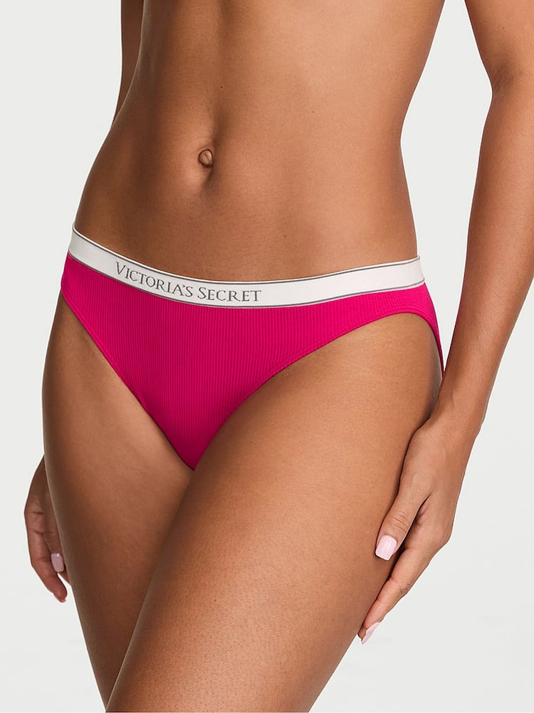 Victoria's Secret Vibrant Fuchsia Pink Bikini Logo Ribbed Knickers - Image 1 of 2 Victoria's Secret Vibrant Fuchsia Pink Bikini Logo Ribbed Knickers - Image 1 of 2