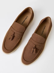 Threadbare Taupe Faux Suede Tassel Loafers - Image 2 of 4