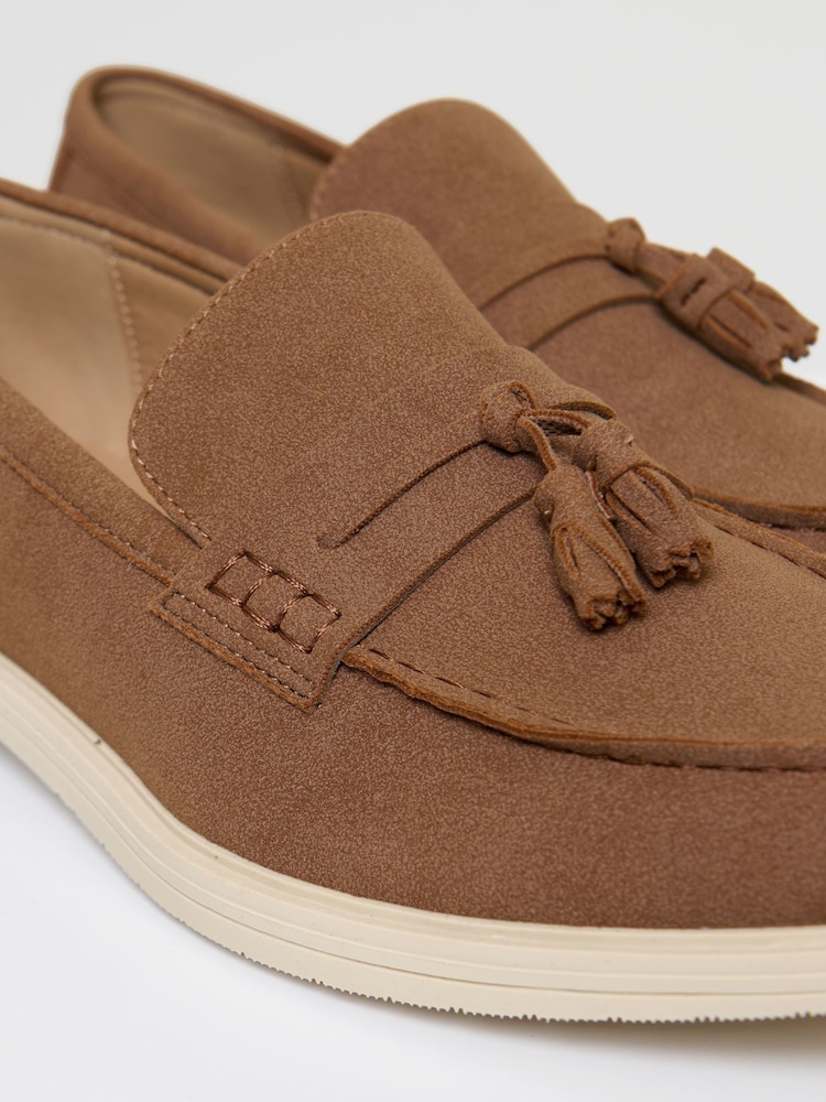 Threadbare Taupe Faux Suede Tassel Loafers - Image 4 of 4