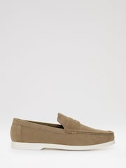 Threadbare Beige Faux Suede Penny Loafers - Image 1 of 4