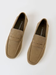 Threadbare Beige Faux Suede Penny Loafers - Image 2 of 4
