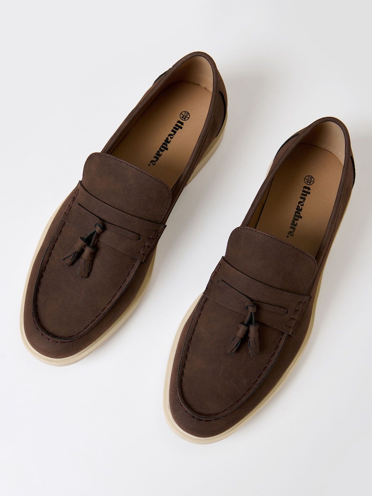 Threadbare Brown Faux Suede Tassel Loafers - Image 2 of 4