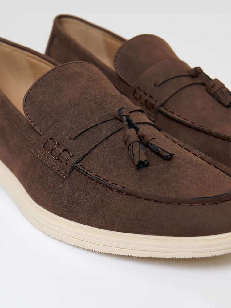 Threadbare Brown Faux Suede Tassel Loafers - Image 4 of 4