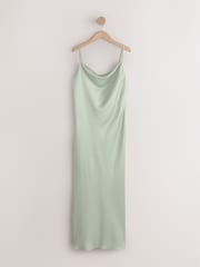 Sage Green Satin Cowl Neck Wedding Guest Bridesmaid Maxi Dress - Image 1 of 3