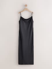 Black Satin Cowl Neck Wedding Guest Bridesmaid Maxi Dress - Image 4 of 6
