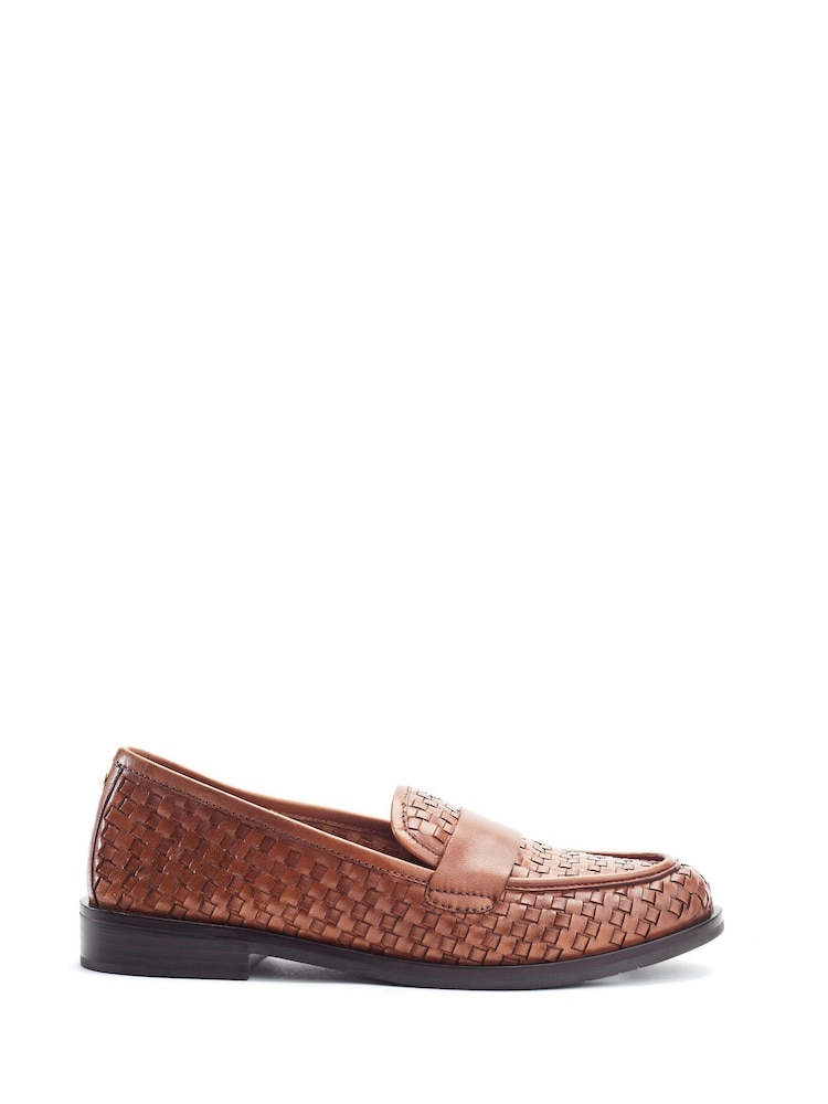 Moda in Pelle Brown Farenza Flat Leather Woven Detail Loafers - Image 1 of 3 Moda in Pelle Brown Farenza Flat Leather Woven Detail Loafers - Image 1 of 3