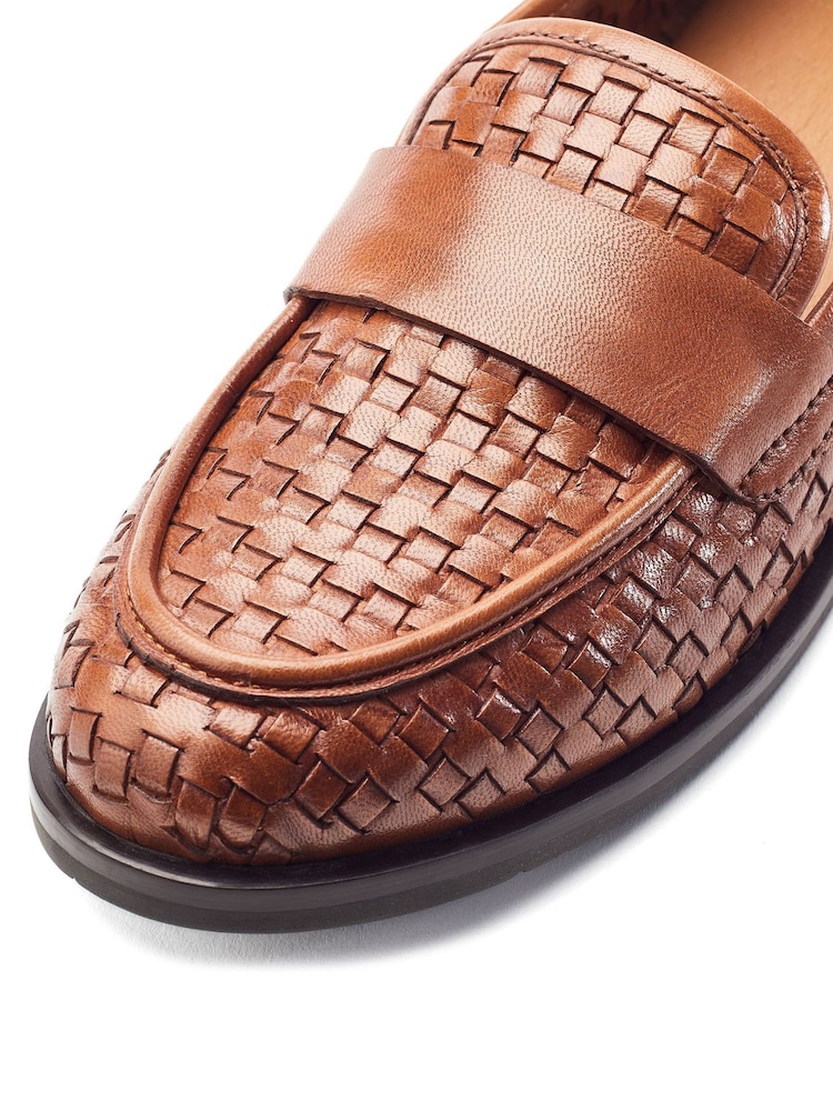 Moda in Pelle Brown Farenza Flat Leather Woven Detail Loafers - Image 2 of 3 Moda in Pelle Brown Farenza Flat Leather Woven Detail Loafers - Image 2 of 3