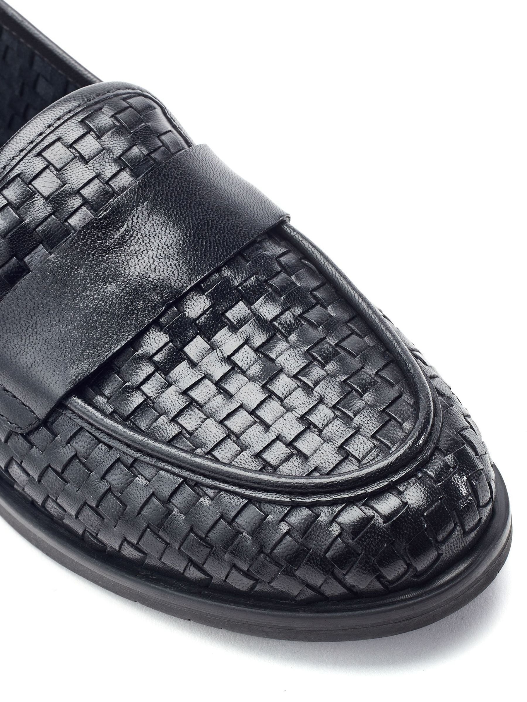 Buy Moda in Pelle Black Farenza Flat Leather Woven Detail Loafers