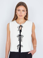 Yumi Cream Knitted Waistcoat With Bow Trims - Image 1 of 5