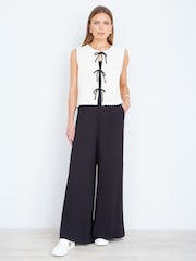 Yumi Cream Knitted Waistcoat With Bow Trims - Image 2 of 5