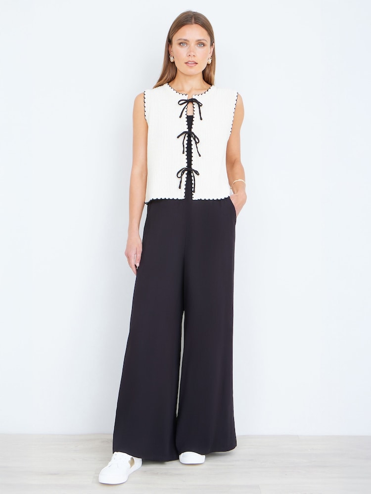 Yumi Cream Knitted Waistcoat With Bow Trims - Image 2 of 5