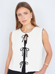 Yumi Cream Knitted Waistcoat With Bow Trims - Image 3 of 5