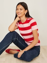 Yumi Red Block Stripe Knitted Top With Button Details - Image 4 of 5