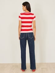 Yumi Red Block Stripe Knitted Top With Button Details - Image 5 of 5