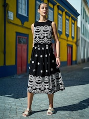 Yumi Black Embroidered Midi Skirt - Image 1 of 5