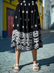 Yumi Black Embroidered Midi Skirt - Image 2 of 5