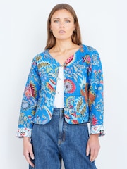 Yumi Blue Boho Print Cotton Reversible Quilted Jacket - Image 1 of 4