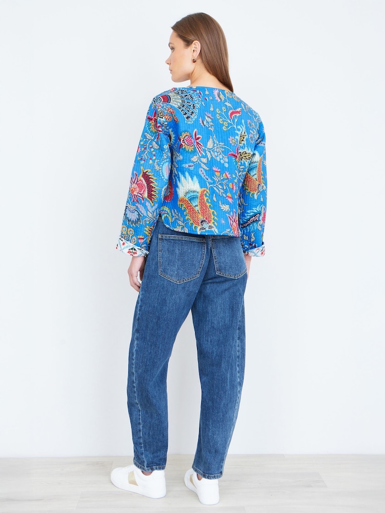 Yumi Blue Boho Print Cotton Reversible Quilted Jacket - Image 4 of 4