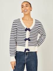 Yumi Blue Stripe Cardigan With Bow Detail - Image 1 of 4