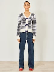 Yumi Blue Stripe Cardigan With Bow Detail - Image 3 of 4