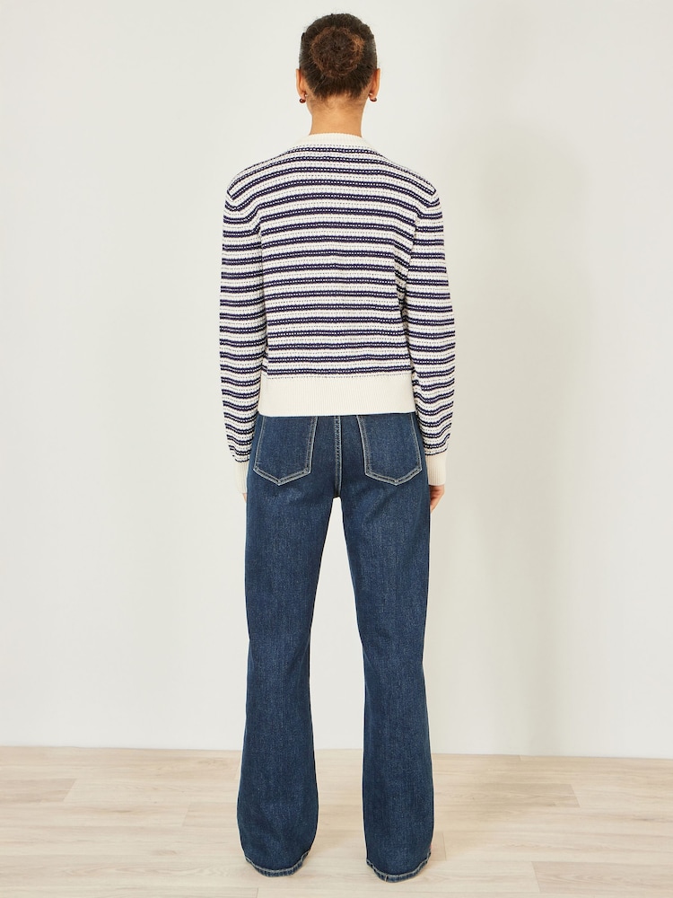 Yumi Blue Stripe Cardigan With Bow Detail - Image 4 of 4