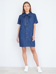 Yumi Blue Chambray Tunic With Pussy Bow Tie - Image 2 of 5