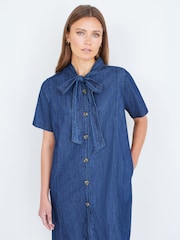 Yumi Blue Chambray Tunic With Pussy Bow Tie - Image 3 of 5