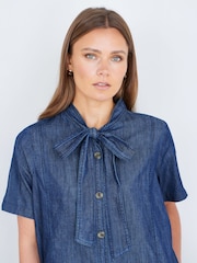 Yumi Blue Chambray Tunic With Pussy Bow Tie - Image 4 of 5