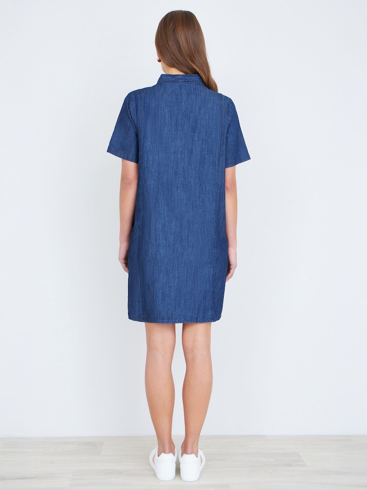 Yumi Blue Chambray Tunic With Pussy Bow Tie - Image 5 of 5 Yumi Blue Chambray Tunic With Pussy Bow Tie - Image 5 of 5