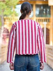 Yumi Pink Check Cropped Reversible Cotton Quilted Jacket - Image 4 of 5