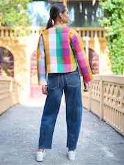 Yumi Pink Check Cropped Reversible Cotton Quilted Jacket - Image 5 of 5