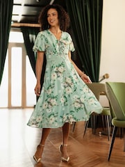 أخضر - فستان نهاري مورد من Yumi مع أربطة أمامية - Image 3 of 5