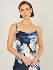 Yumi Blue Cowl Neck Satin Floral Dress - Image 4 of 5