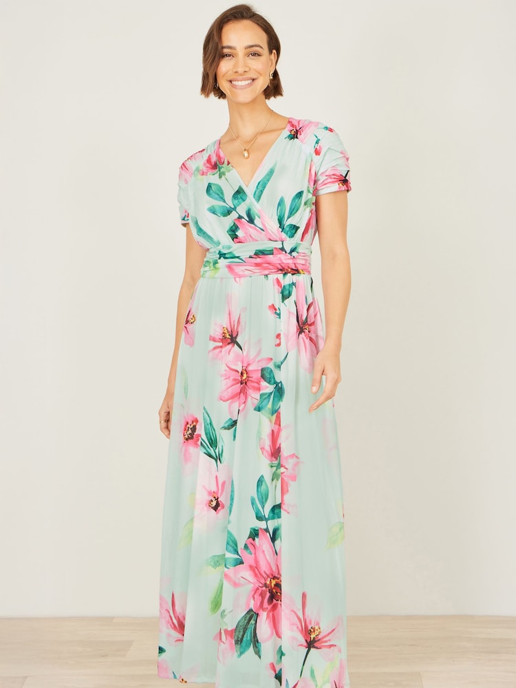 Yumi Green Mesh Floral Maxi Dress - Image 2 of 5