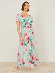 Yumi Green Mesh Floral Maxi Dress - Image 3 of 5