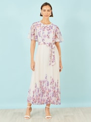 לבן/ורוד - Yumi שמלת מידי עם קפלים ועיצוב פרחוני בתמונת מראה - תמונה 2 מתוך 5