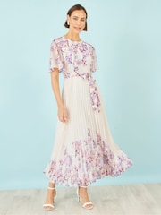 לבן/ורוד - Yumi שמלת מידי עם קפלים ועיצוב פרחוני בתמונת מראה - תמונה 3 מתוך 5