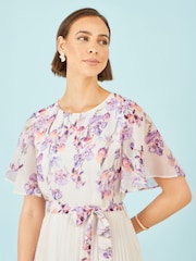 לבן/ורוד - Yumi שמלת מידי עם קפלים ועיצוב פרחוני בתמונת מראה - תמונה 4 מתוך 5