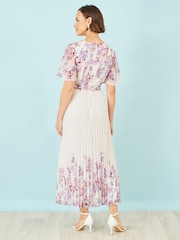 לבן/ורוד - Yumi שמלת מידי עם קפלים ועיצוב פרחוני בתמונת מראה - תמונה 5 מתוך 5