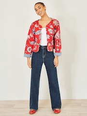 Yumi Red Boho Print Cotton Reversible Quilted Jacket - Image 2 of 4