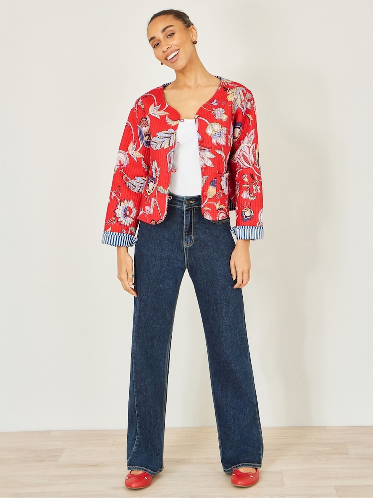 Yumi Red Boho Print Cotton Reversible Quilted Jacket - Image 2 of 4 Yumi Red Boho Print Cotton Reversible Quilted Jacket - Image 2 of 4