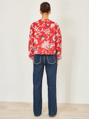 Yumi Red Boho Print Cotton Reversible Quilted Jacket - Image 3 of 4