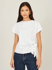 Yumi White Cotton Jersey Top With Knot Detail - Image 1 of 4
