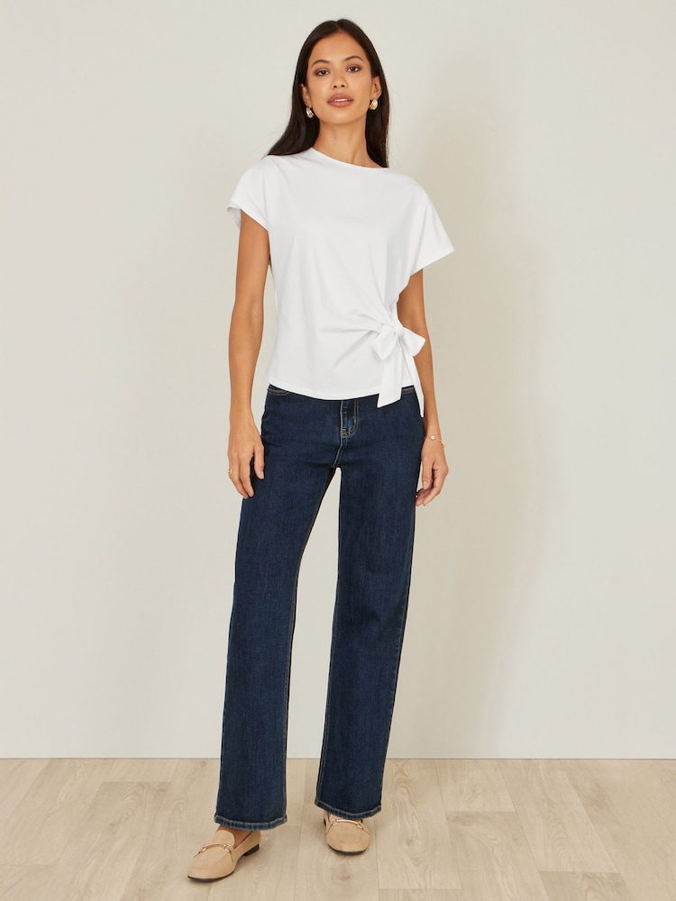 Yumi White Cotton Jersey Top With Knot Detail - Image 2 of 4