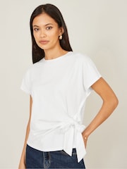 Yumi White Cotton Jersey Top With Knot Detail - Image 3 of 4