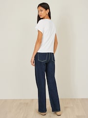 Yumi White Cotton Jersey Top With Knot Detail - Image 4 of 4