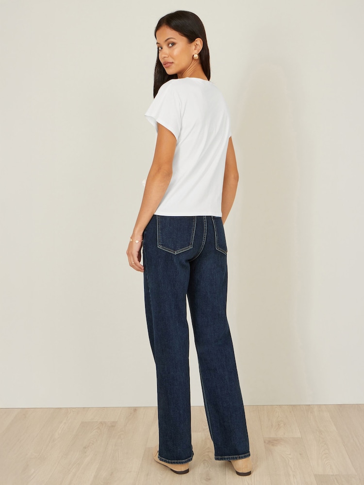 Yumi White Cotton Jersey Top With Knot Detail - Image 4 of 4