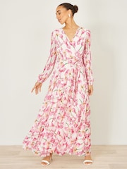 كريم - Yumi Orchid Floral Pleated Wrap Maxi Dress - صورة 1 من 5