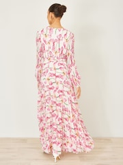 كريم - Yumi Orchid Floral Pleated Wrap Maxi Dress - صورة 2 من 5